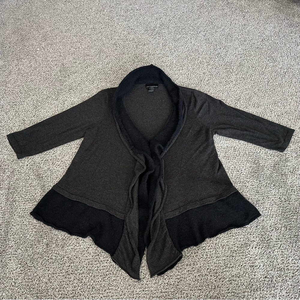 CYNTHIA ROWLEY 2X Gray Black Layered Ruffle Cardigan Sweater R $325 - Picture 8 of 16